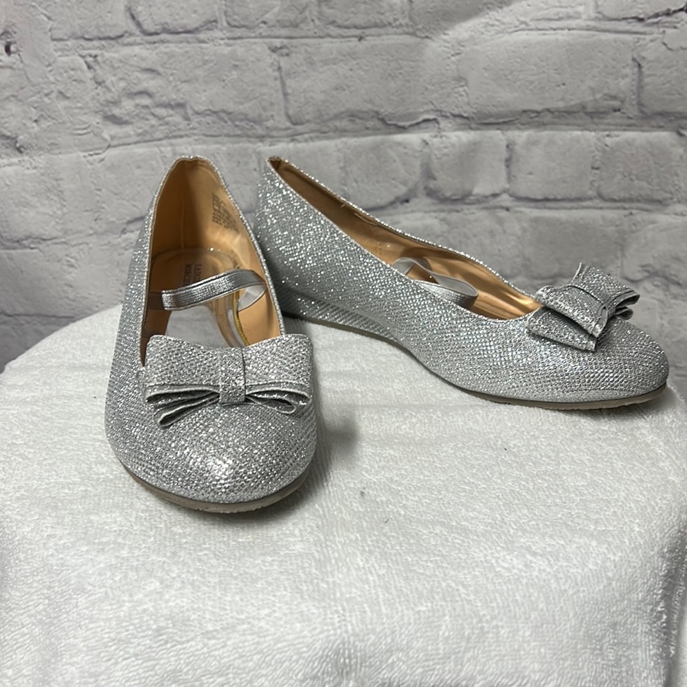 Silver wedge shoes, never worn, NWOT